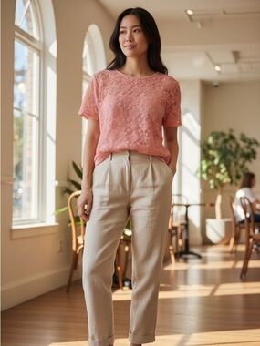 Forever 21 Pink Lace Short Sleeve Top M Croquettegirl Feminine